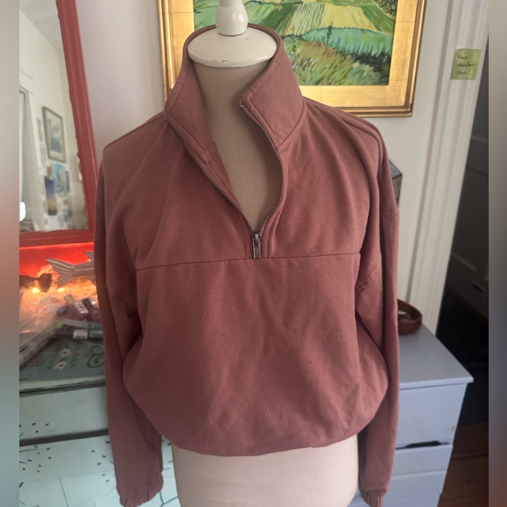 COZIE by Pink Rose Terra Cotta Half-Zip Pullover Generous S Cotton Blend VGUC
